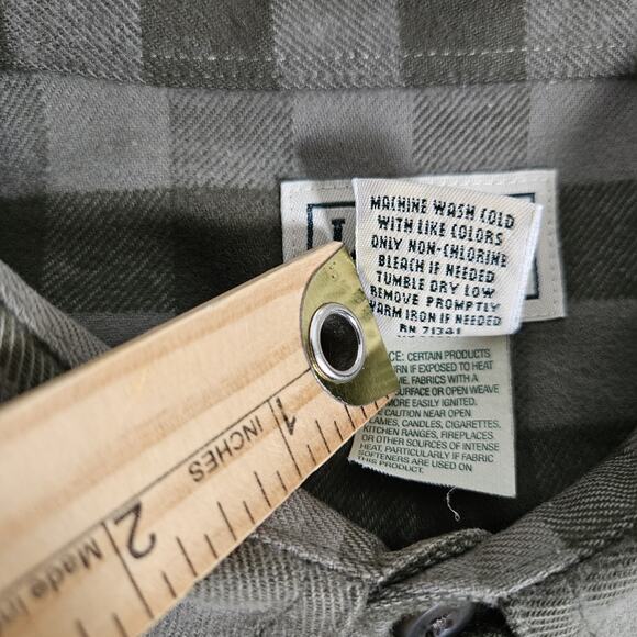 L.L. Bean Flannel Shirt Mens Large Tall LT Green Check Plaid Button Up Work - Picture 4 of 12